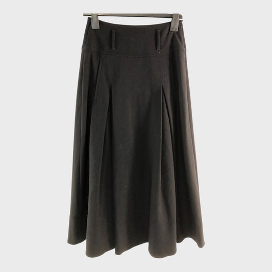 Branded Black Pleated Midi Skirt - Size 8