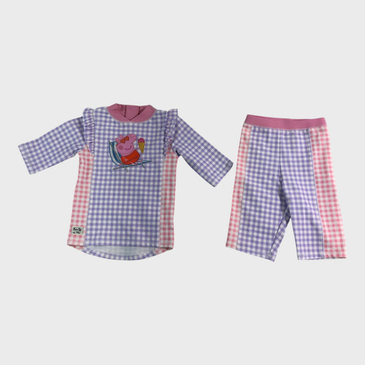 JoJo Maman Bebe Peppa Pig Gingham 2 Piece Sun Protection Suit - 2-3 Years