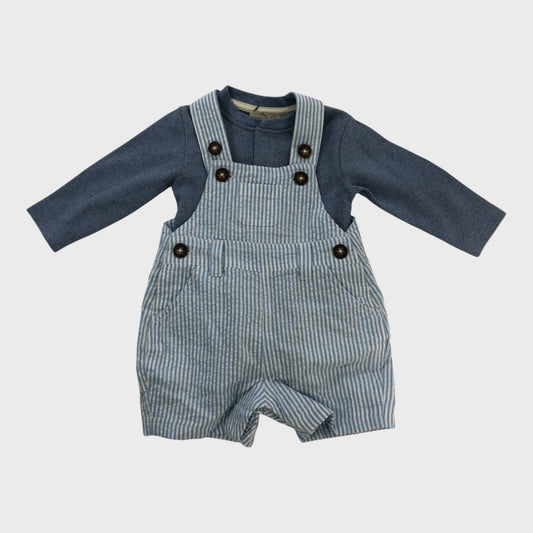 JoJo Maman Bebe Blue Stripe Dungarees & Bodysuit Set - 0-3 Months