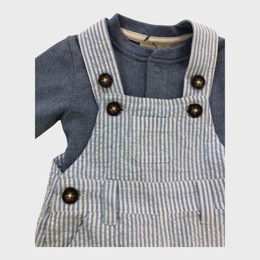 JoJo Maman Bebe Blue Stripe Dungarees & Bodysuit Set - 0-3 Months