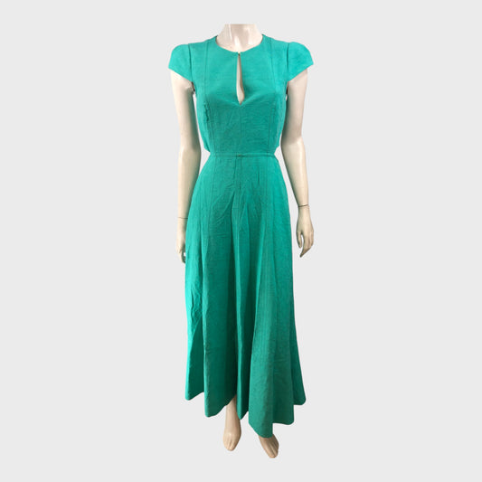 Branded Green Jacquard Maxi Dress - Size 8