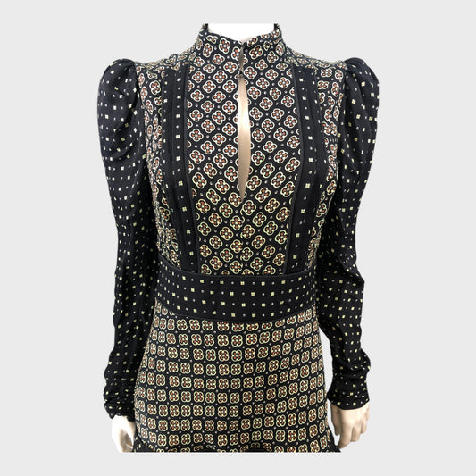 Branded Black Patterned Maxi Dress - Size 8