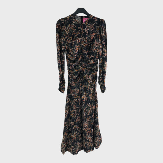 Branded Black Floral Ruched Maxi Dress - Size 8