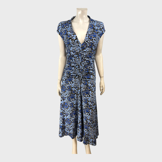 Branded Blue Patterned Midi Dress - Size 8