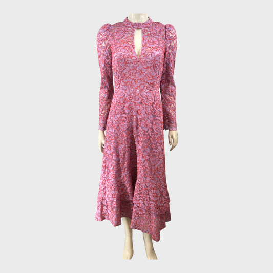 Branded Pink Two Tone Lace Midi Dress - Size 8