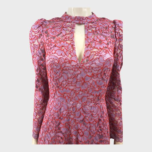 Branded Pink Two Tone Lace Midi Dress - Size 8