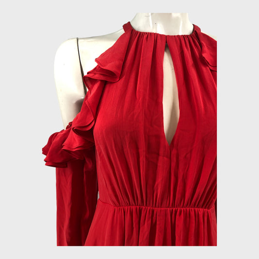 Branded Red Exposed Shoulder Dress - Size 8