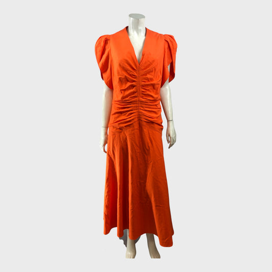 Branded Orange Textured Midi Dress - Size 16