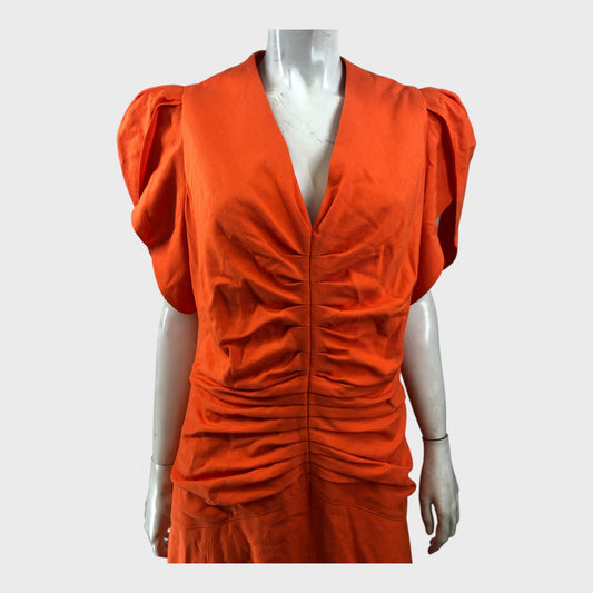 Branded Orange Textured Midi Dress - Size 16
