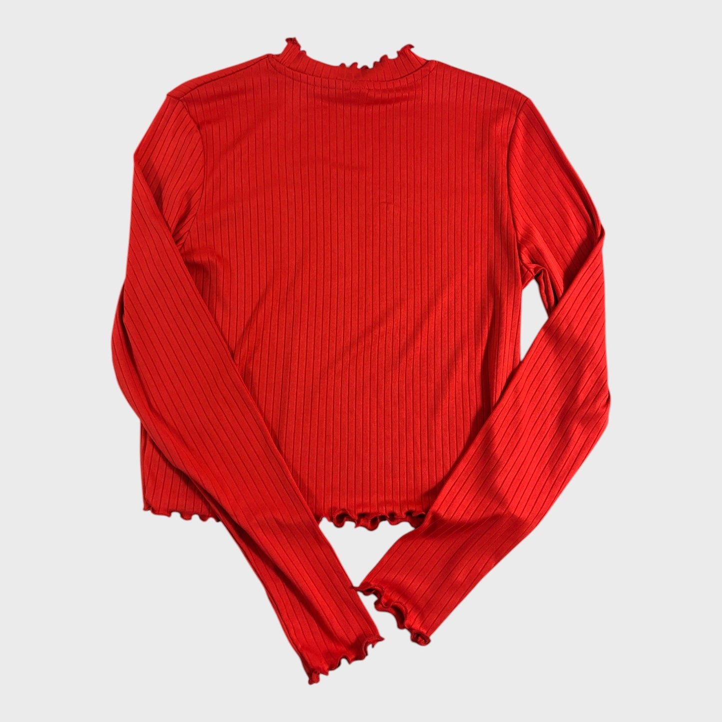Women's Red Ribbed Long Sleeve Top Cotton Blend