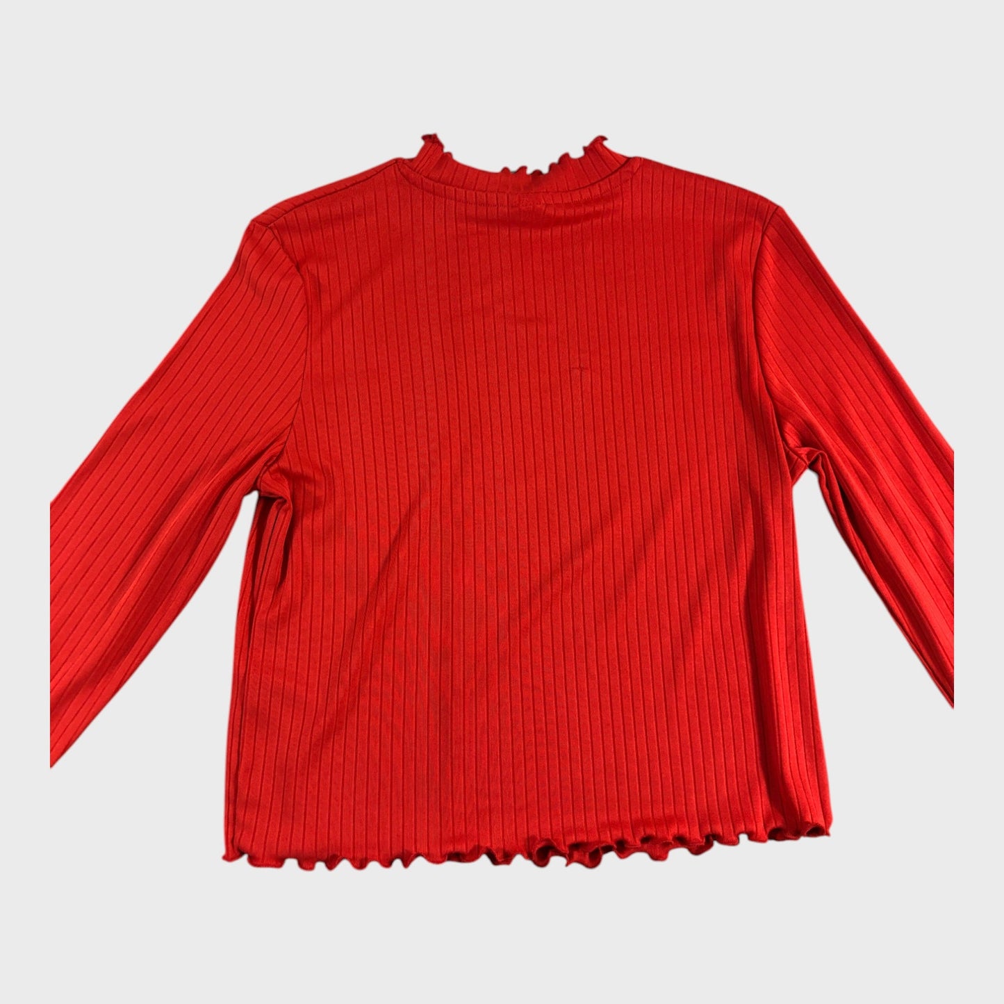 Women's Red Ribbed Long Sleeve Top Cotton Blend
