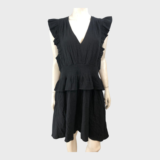Branded Black Cheesecloth Dress - Size 16