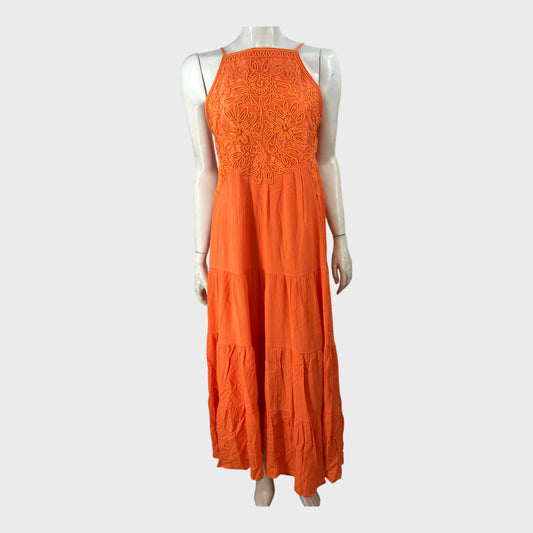 Branded Orange Embroidered Maxi Dress