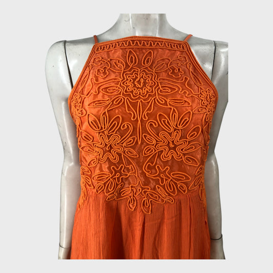 Branded Orange Embroidered Maxi Dress