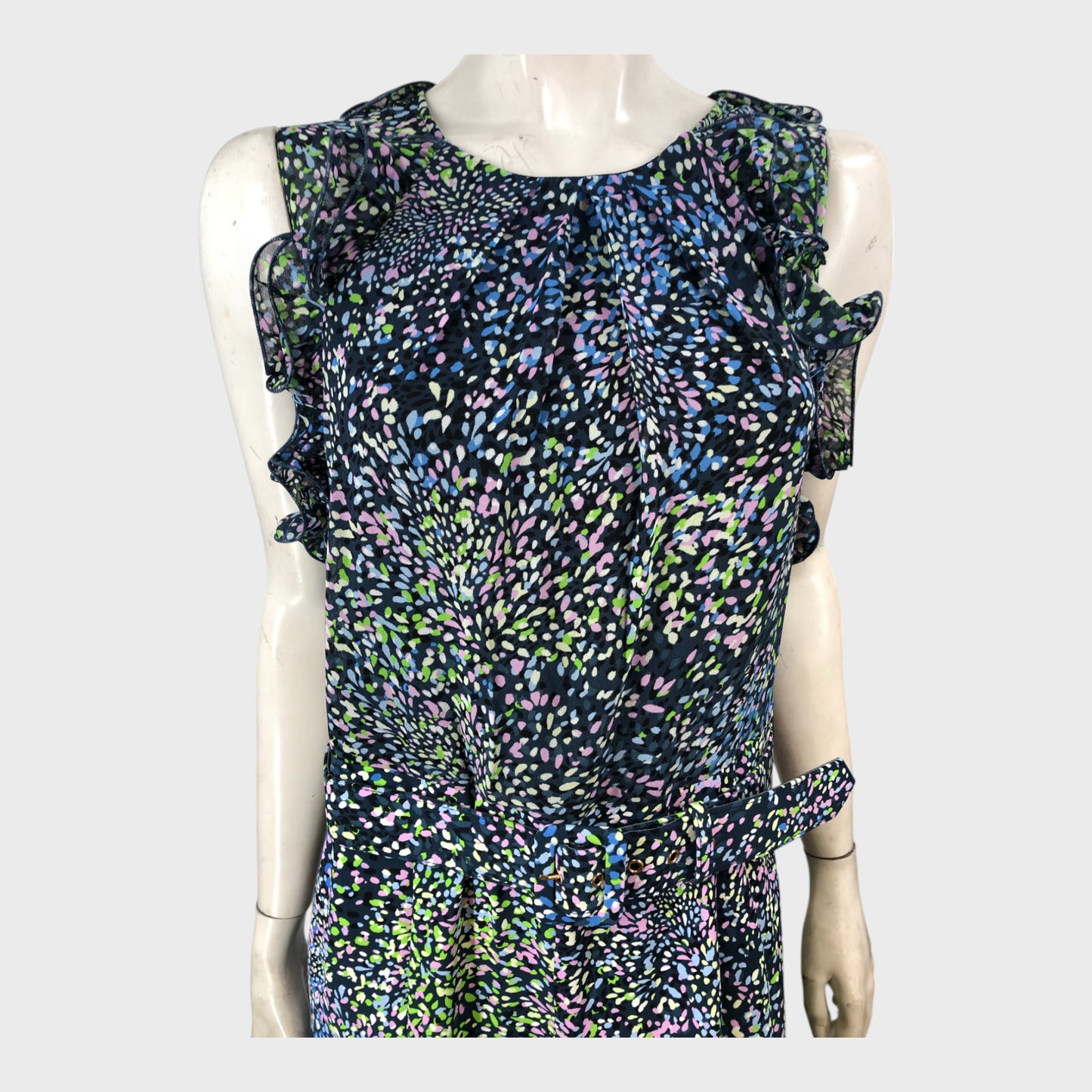 Branded Petite Navy Ruffle Jumpsuit - Size 16