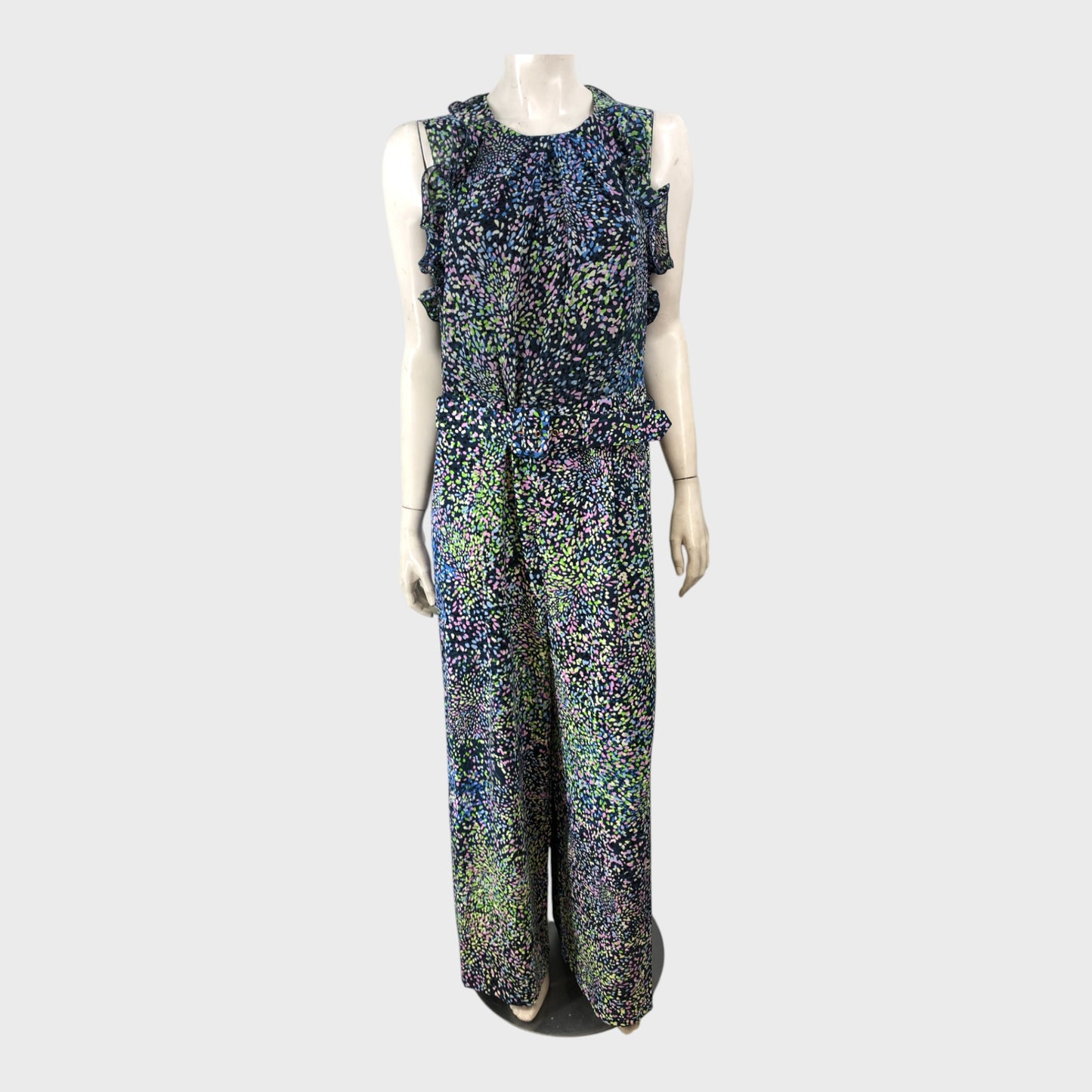 Branded Petite Navy Ruffle Jumpsuit - Size 16