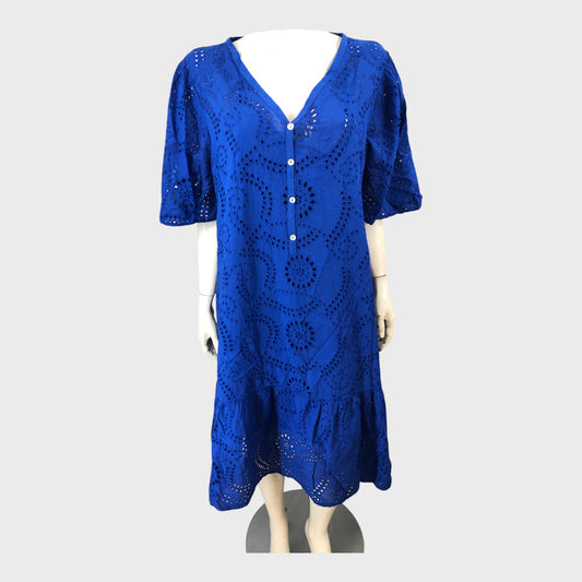 Branded Cobalt Blue Broderie Dress - Size 18