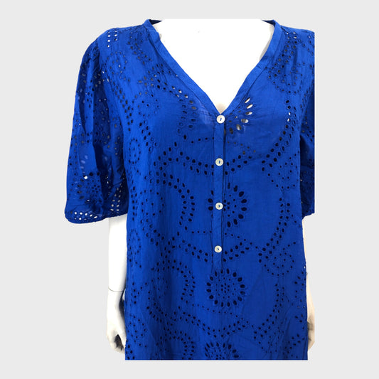 Branded Cobalt Blue Broderie Dress - Size 18