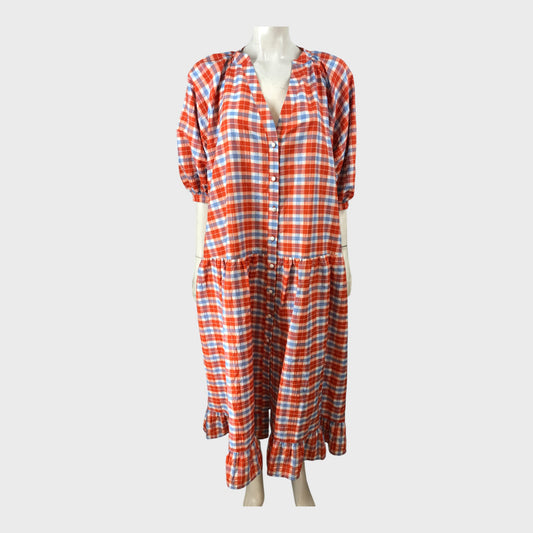 Kitri Orange Check Dress - Size 16
