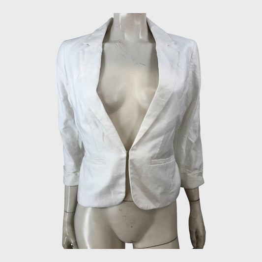 Precis Petite White Linen Jacket - Size 8