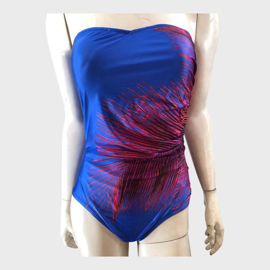 Seaspray Blue Palm Bandeau Swimsuit - Size 14