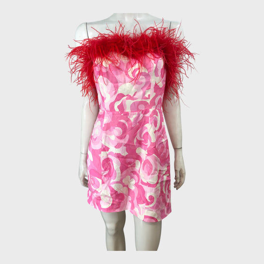 Kitri Pink Feather Mini Dress - Size 12