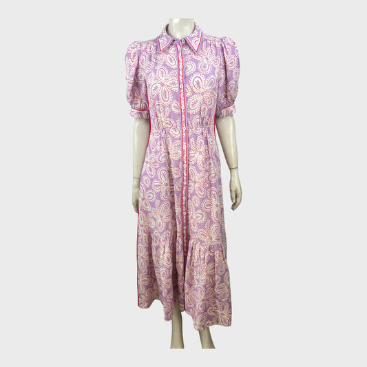 Branded Lilac Linen Midi Shirt Dress - Size 8