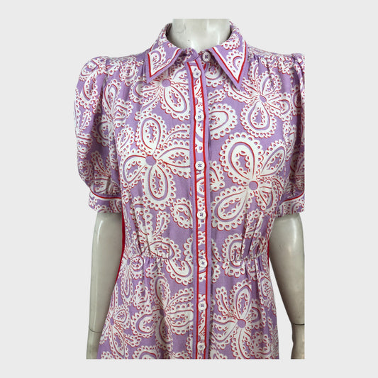 Branded Lilac Linen Midi Shirt Dress - Size 8