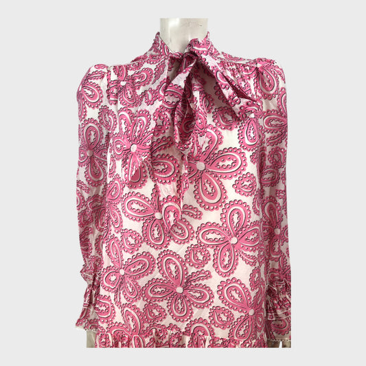 Branded Pink Flower Print Midi Dress - Size 8