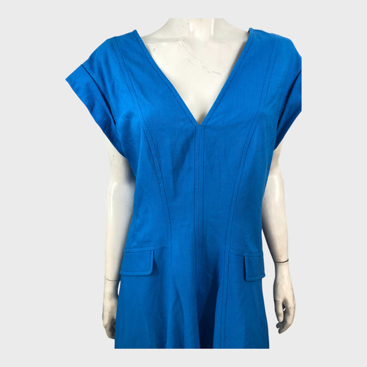 Branded Blue Tailored Midi Dress - Size 16