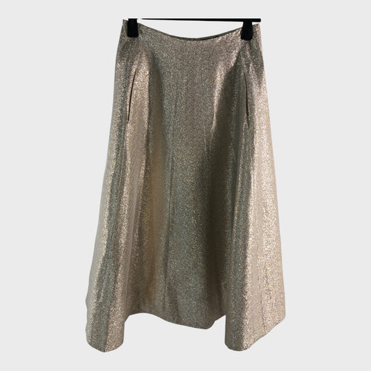 Branded Gold Metallic Midi Skirt - Size 12