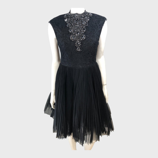 Ted Baker Black Pleated Embellished Tulle Dress