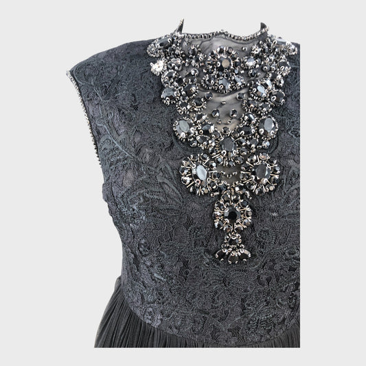Ted Baker Black Pleated Embellished Tulle Dress