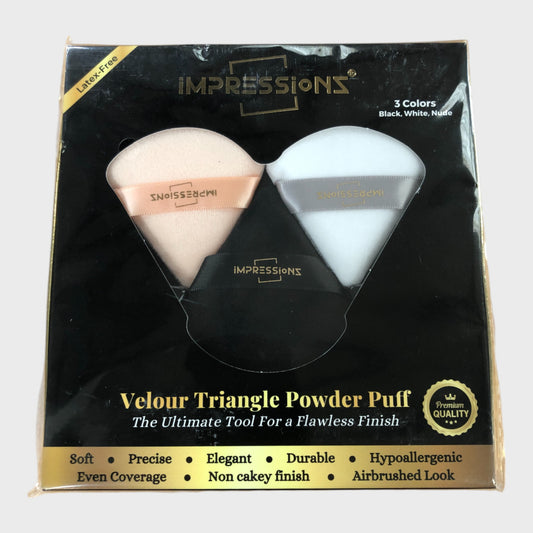 IMPRESSIONZ Velour Triangle Powder Puff Set 3 Colours Latex-Free New