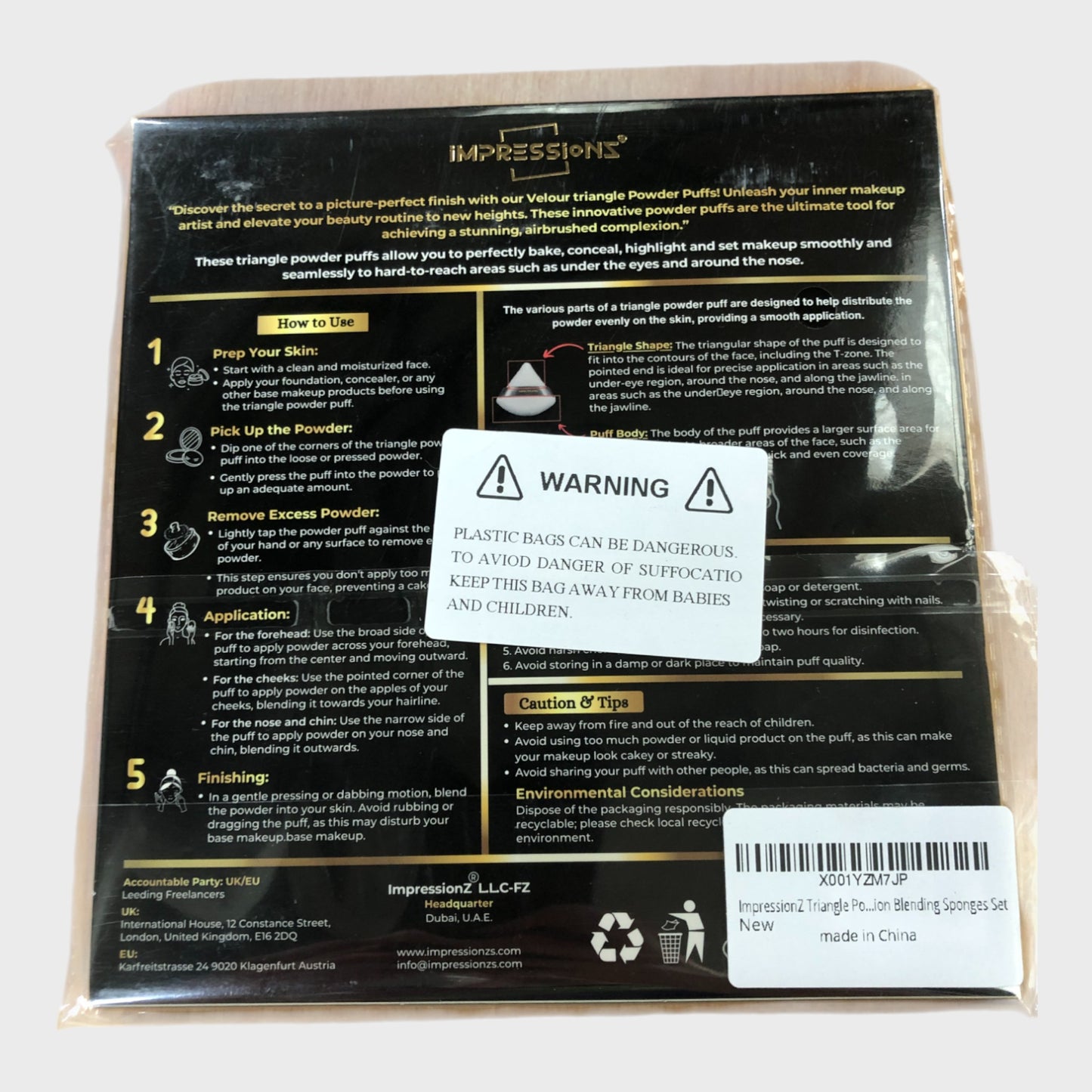 IMPRESSIONZ Velour Triangle Powder Puff Set 3 Colours Latex-Free New