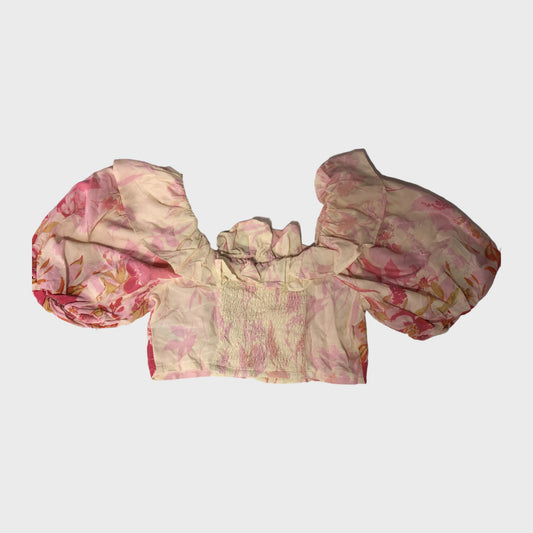 Pink Floral Ruffle Bardot Crop Top