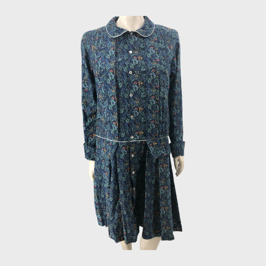 Navy Pleated Floral Dress