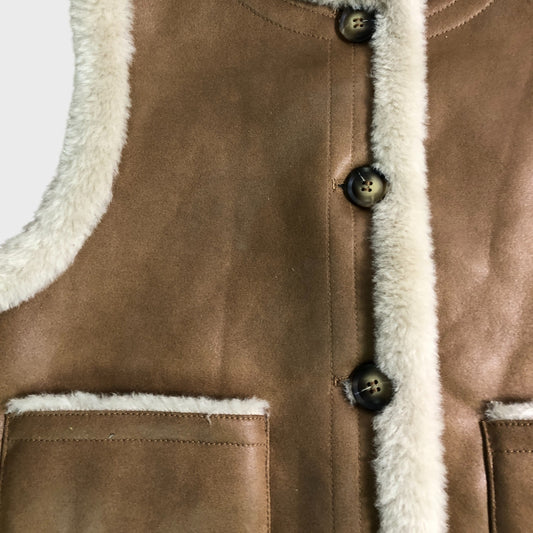 Branded Tan Reversible Faux Fur Gilet - Size 10