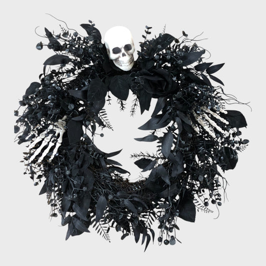 Black Rose Floral Skeleton Halloween Decoration Wreath