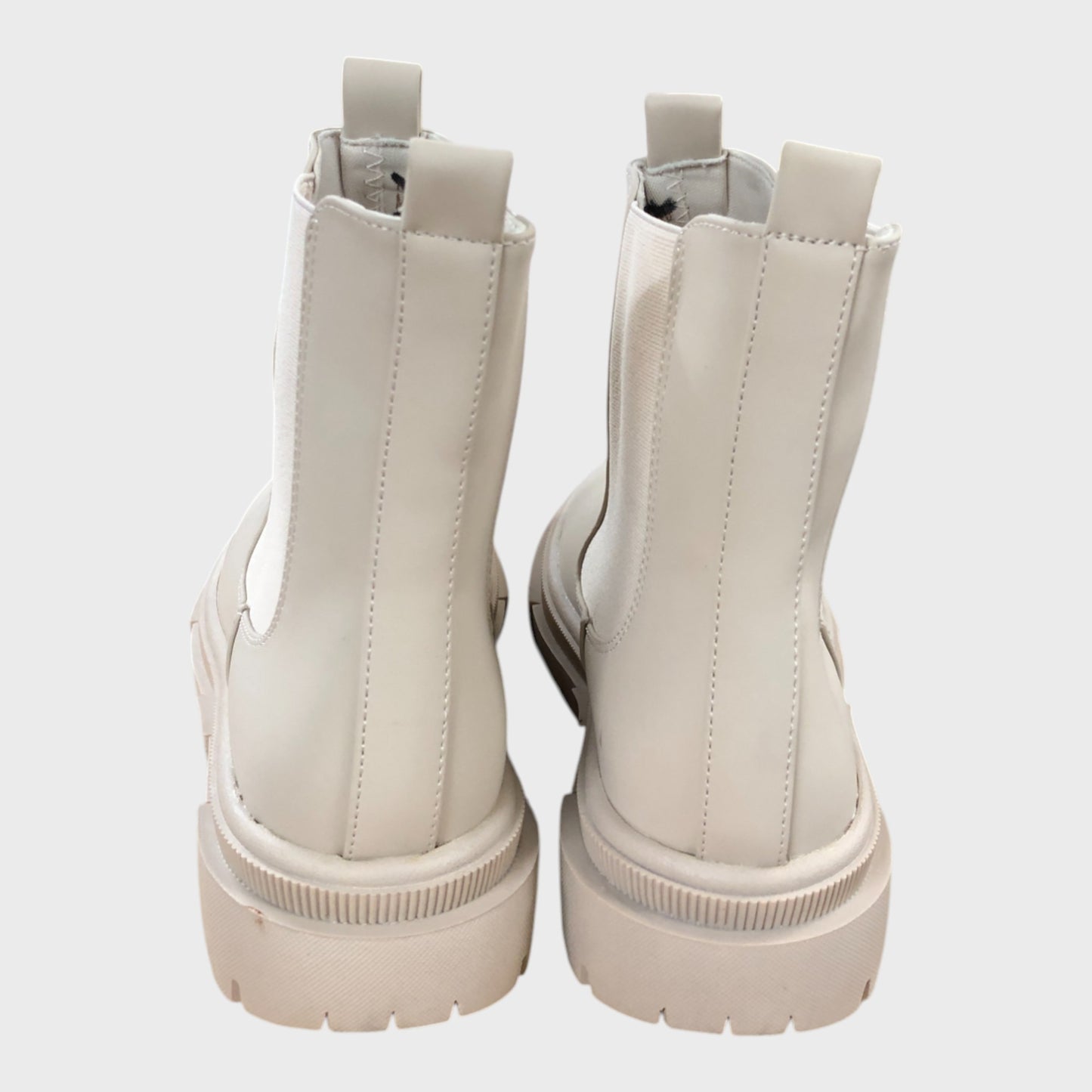 Beige Chelsea Boots Slip On Chunky Sole Faux Leather