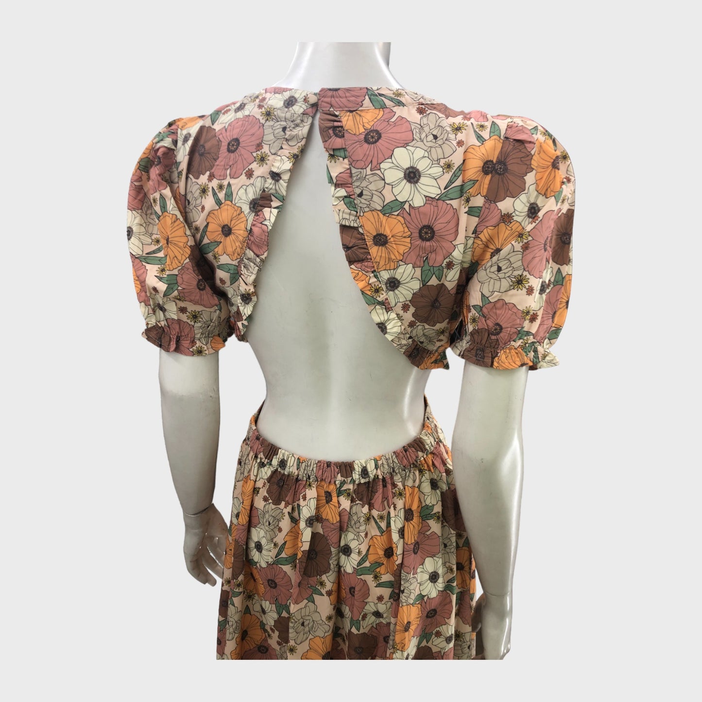 Orange Floral Cut Out Midi Dress