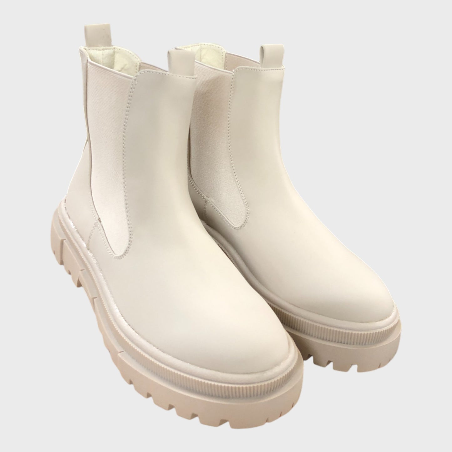 Beige Chelsea Boots Slip On Chunky Sole Faux Leather
