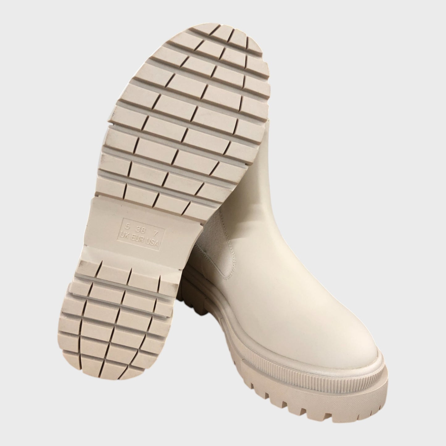 Beige Chelsea Boots Slip On Chunky Sole Faux Leather