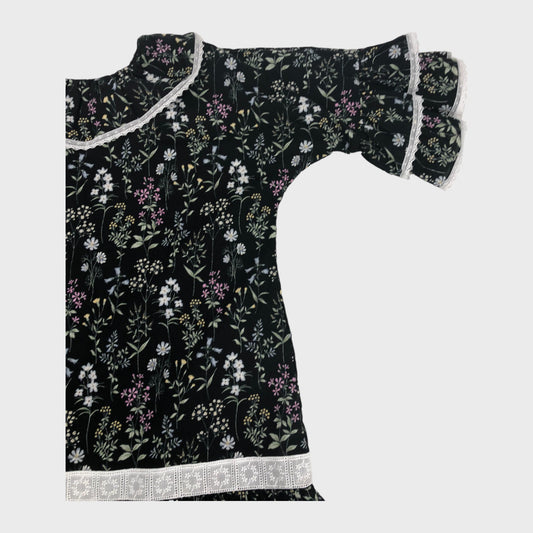 Black Floral Ruffle Dress