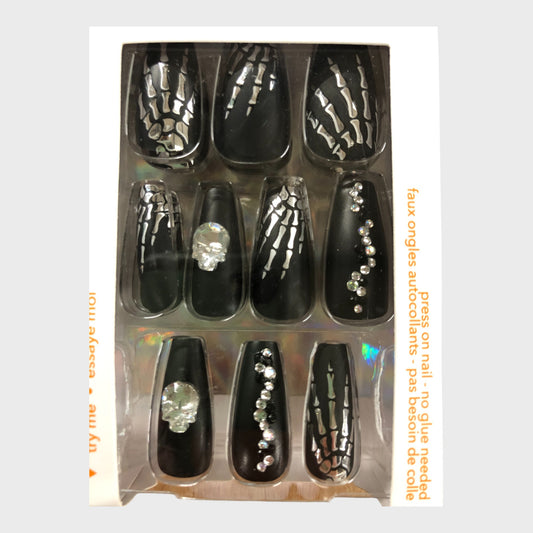 CLAIRE'S Vegan Press-On Nails Black Halloween Skeleton Design