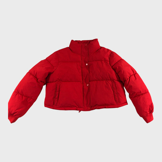 Women's Cropped Red Puffer Jacket Winter Coat