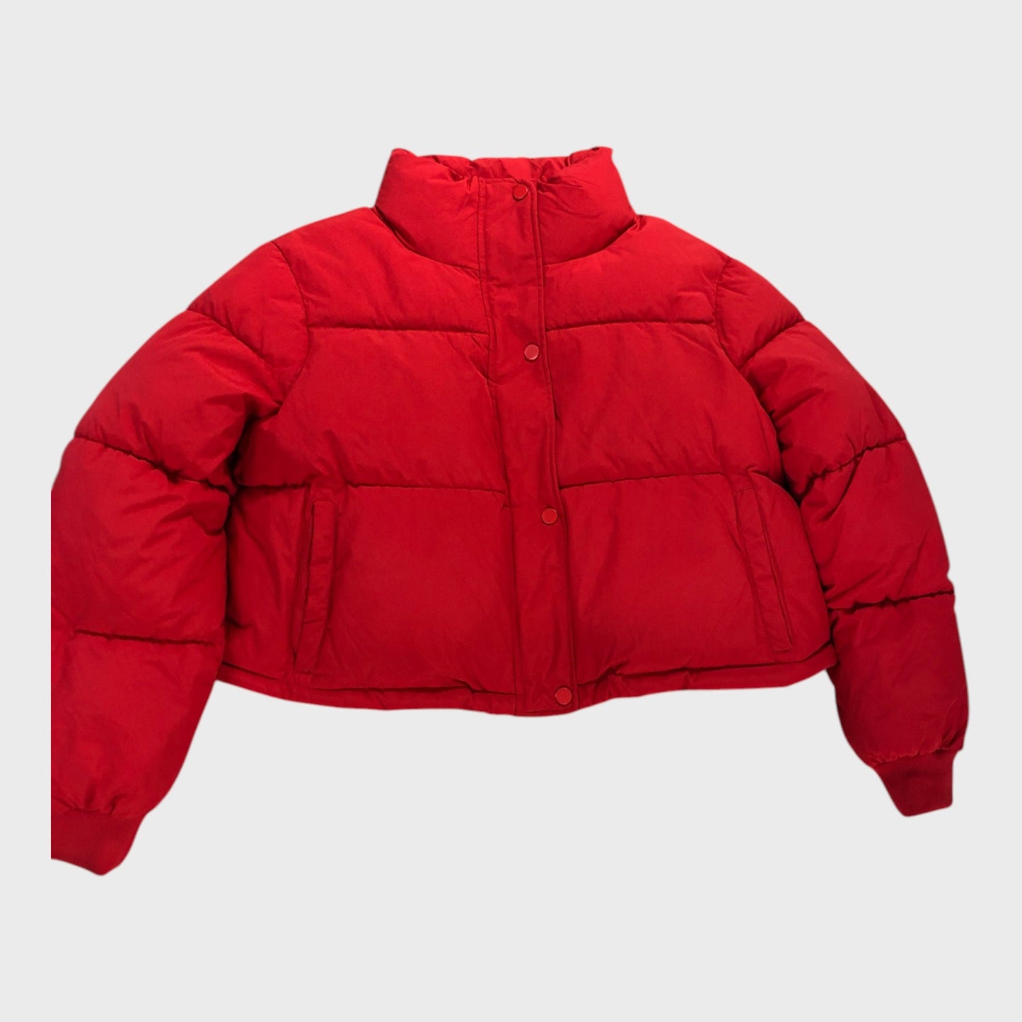 Women's Cropped Red Puffer Jacket Winter Coat
