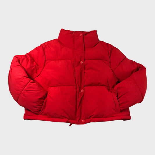 Women's Cropped Red Puffer Jacket Winter Coat