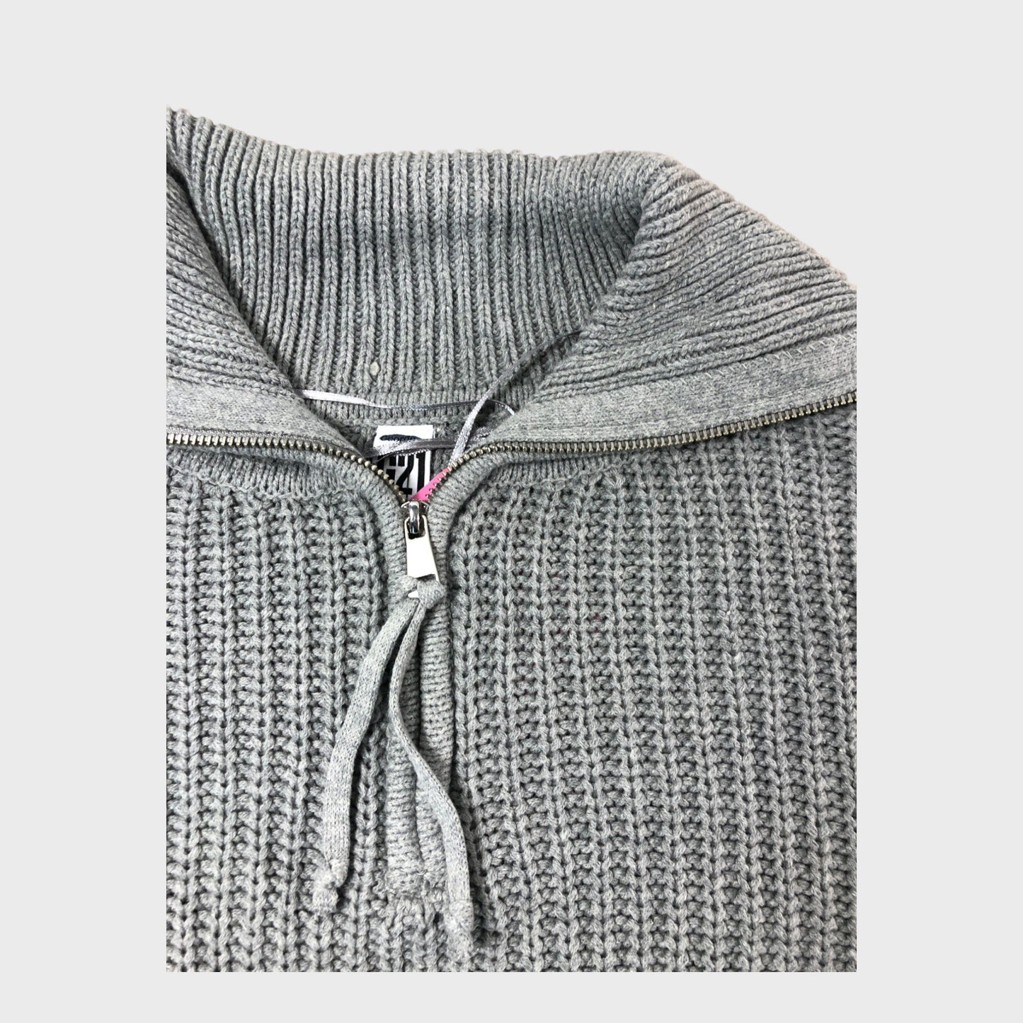 Women's Grey Quarter Zip Cropped Pullover Jumper Knit Flared Long Sleeve