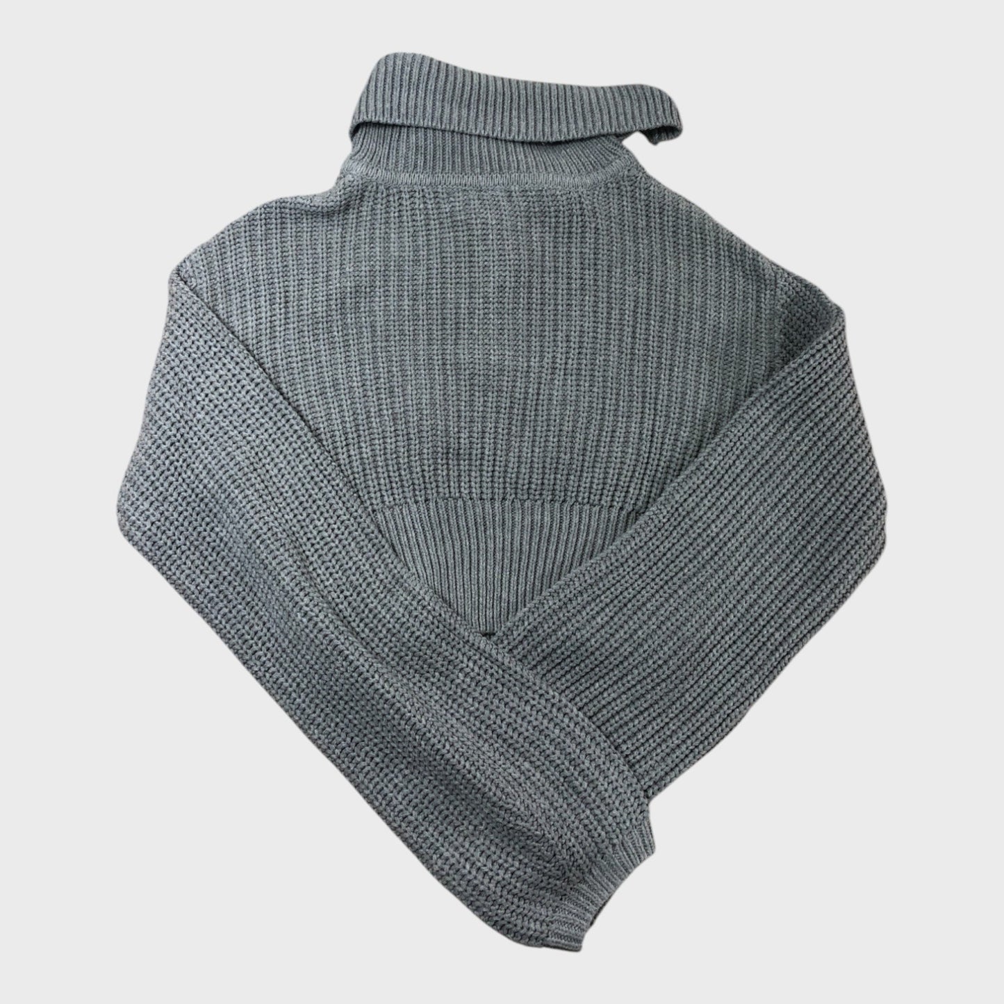 Women's Grey Quarter Zip Cropped Pullover Jumper Knit Flared Long Sleeve
